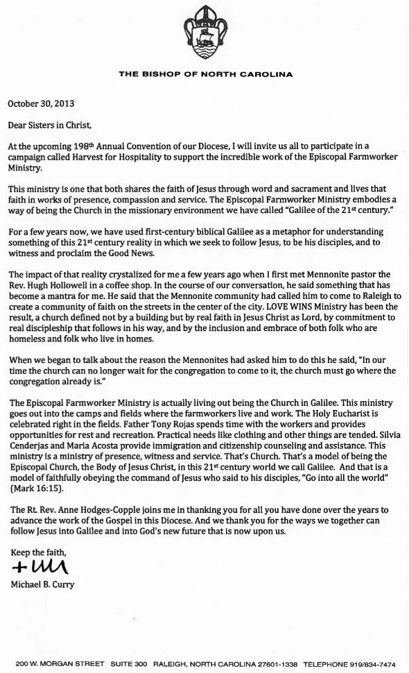 A Letter From Bishop Curry – 2013-2014